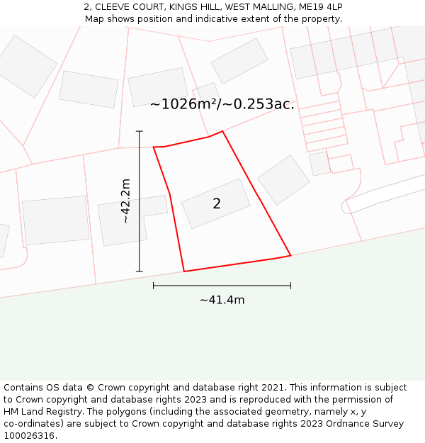 2, CLEEVE COURT, KINGS HILL, WEST MALLING, ME19 4LP: Plot and title map