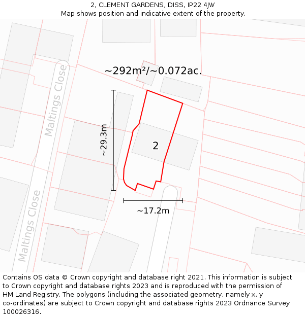 2, CLEMENT GARDENS, DISS, IP22 4JW: Plot and title map