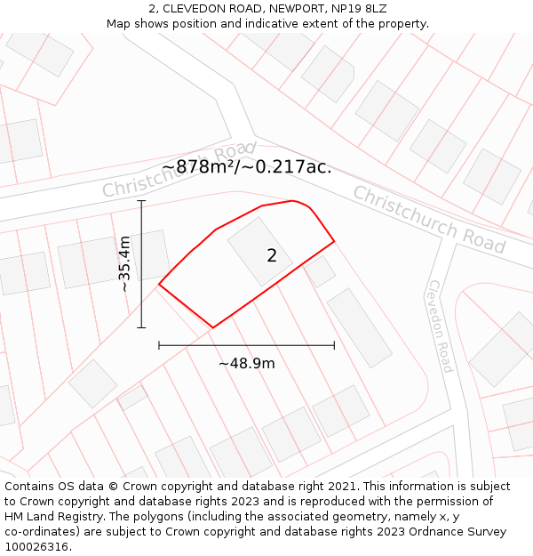 2, CLEVEDON ROAD, NEWPORT, NP19 8LZ: Plot and title map