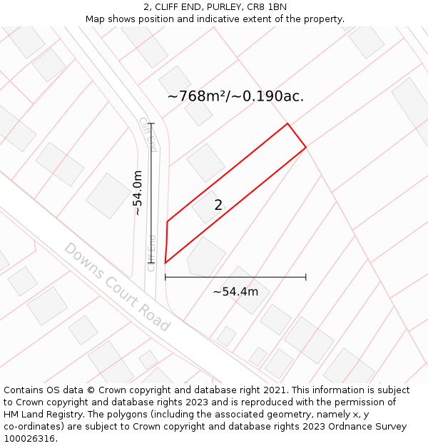 2, CLIFF END, PURLEY, CR8 1BN: Plot and title map