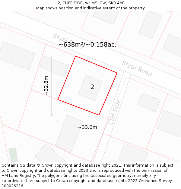 2, CLIFF SIDE, WILMSLOW, SK9 4AF: Plot and title map