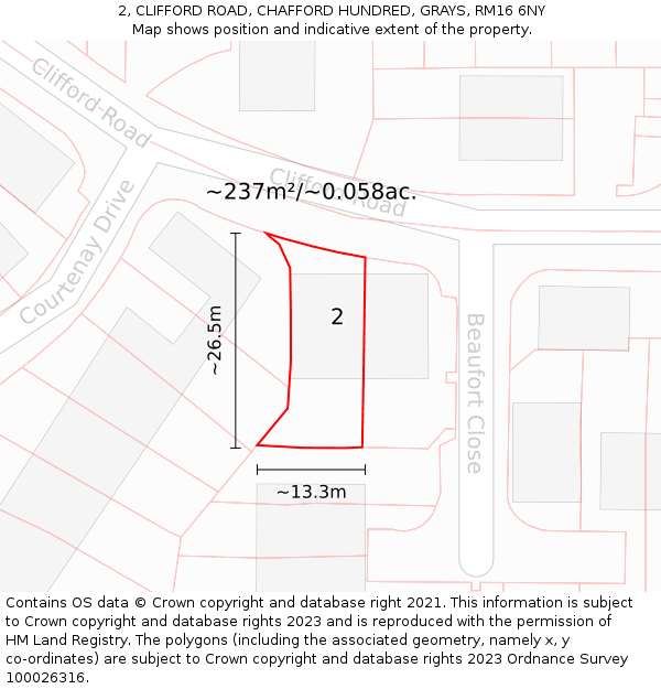 2, CLIFFORD ROAD, CHAFFORD HUNDRED, GRAYS, RM16 6NY: Plot and title map