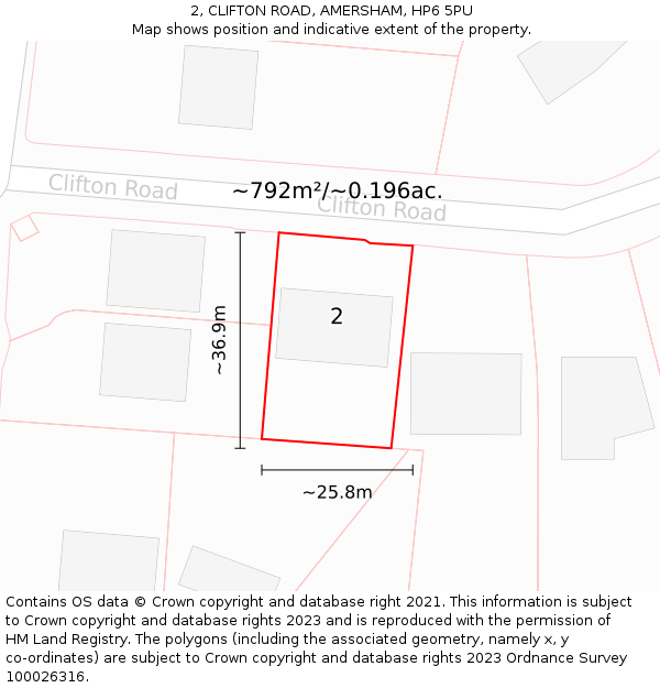 2, CLIFTON ROAD, AMERSHAM, HP6 5PU: Plot and title map