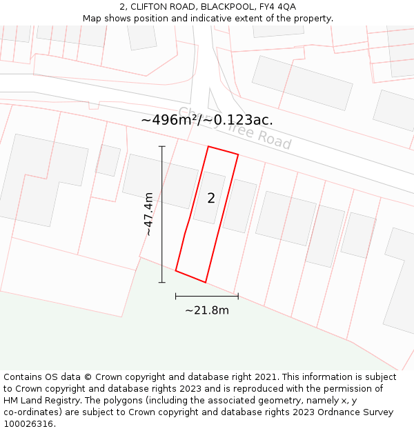 2, CLIFTON ROAD, BLACKPOOL, FY4 4QA: Plot and title map
