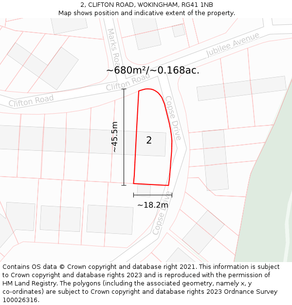 2, CLIFTON ROAD, WOKINGHAM, RG41 1NB: Plot and title map