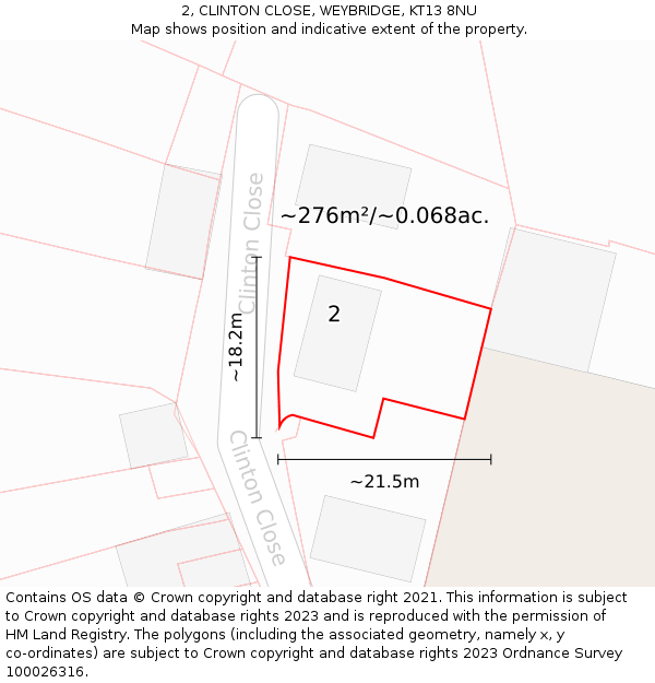 2, CLINTON CLOSE, WEYBRIDGE, KT13 8NU: Plot and title map