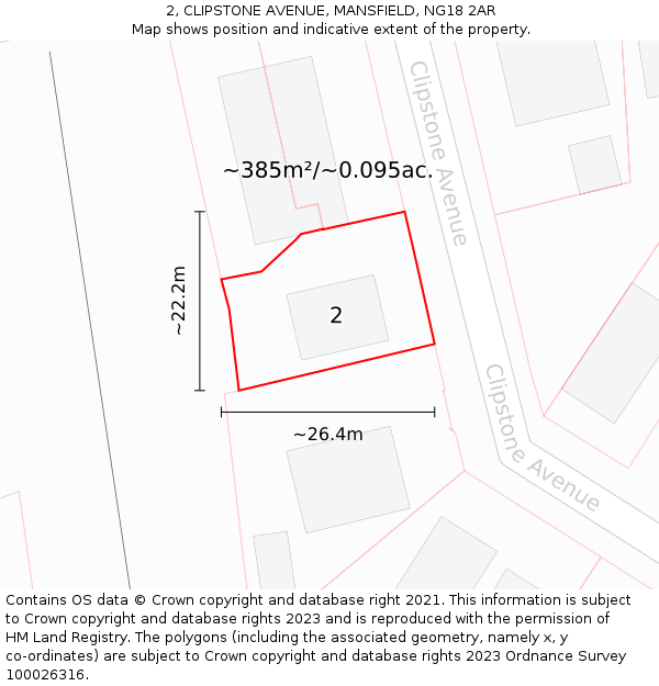2, CLIPSTONE AVENUE, MANSFIELD, NG18 2AR: Plot and title map