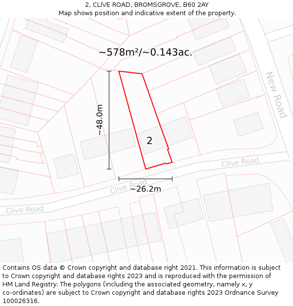 2, CLIVE ROAD, BROMSGROVE, B60 2AY: Plot and title map