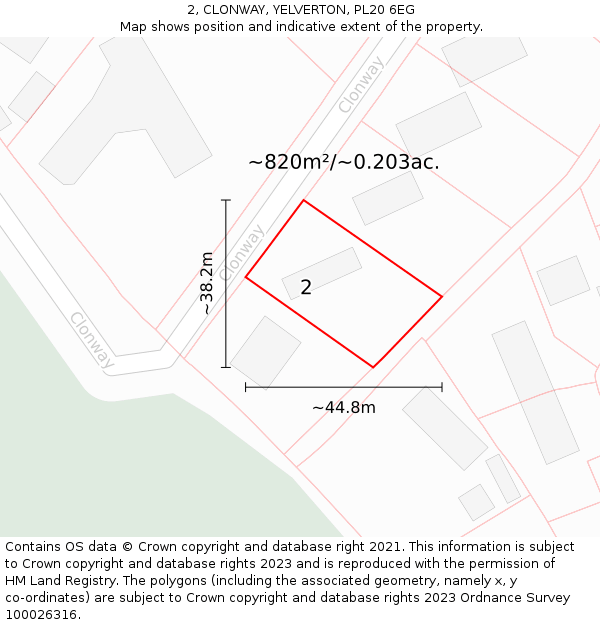 2, CLONWAY, YELVERTON, PL20 6EG: Plot and title map