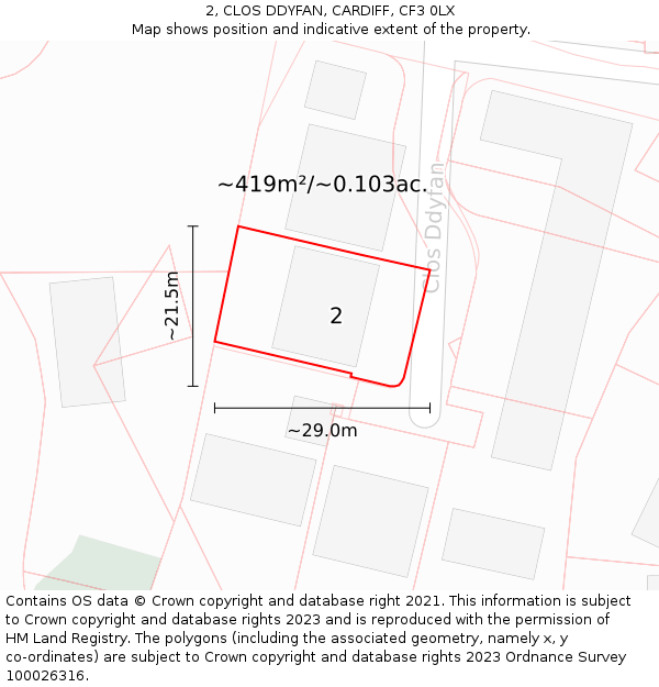 2, CLOS DDYFAN, CARDIFF, CF3 0LX: Plot and title map