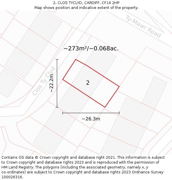 2, CLOS TYCLYD, CARDIFF, CF14 2HP: Plot and title map