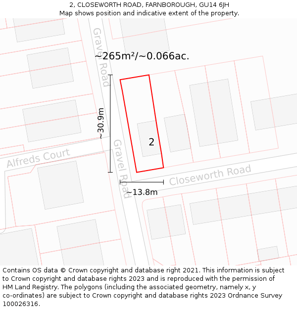 2, CLOSEWORTH ROAD, FARNBOROUGH, GU14 6JH: Plot and title map