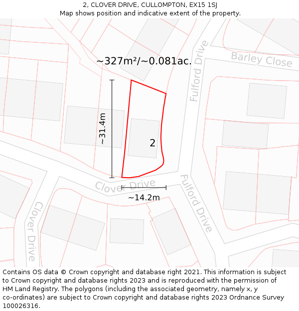 2, CLOVER DRIVE, CULLOMPTON, EX15 1SJ: Plot and title map