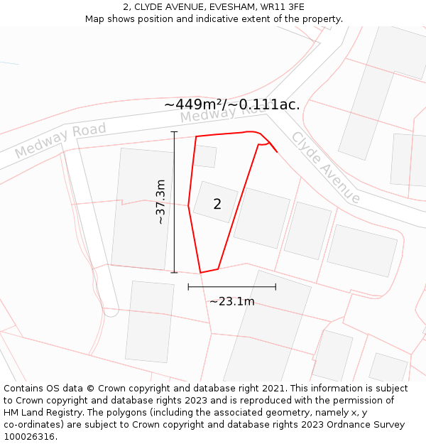 2, CLYDE AVENUE, EVESHAM, WR11 3FE: Plot and title map