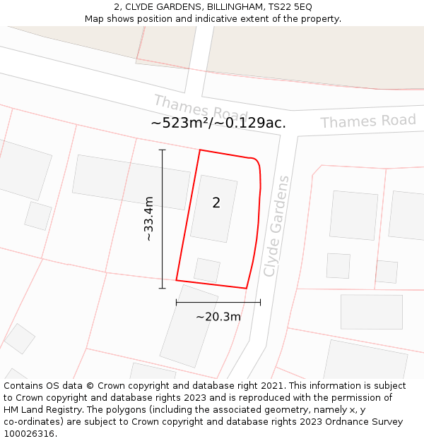 2, CLYDE GARDENS, BILLINGHAM, TS22 5EQ: Plot and title map