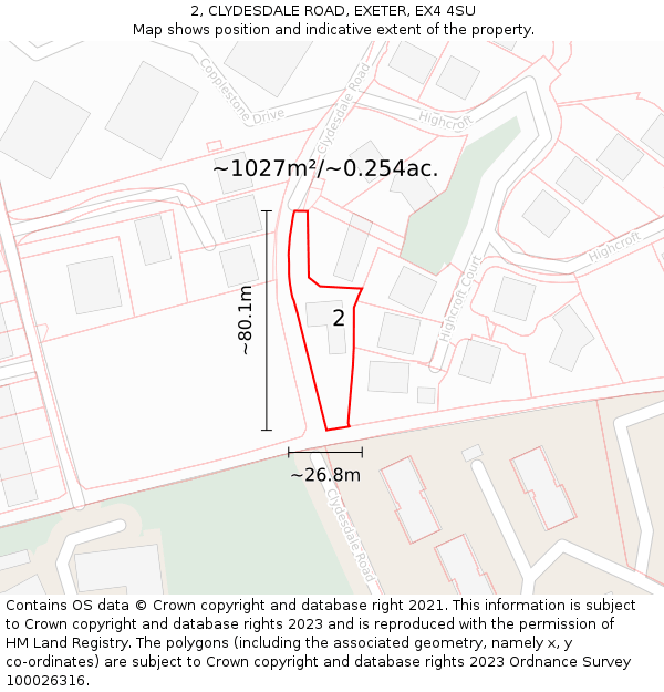 2, CLYDESDALE ROAD, EXETER, EX4 4SU: Plot and title map