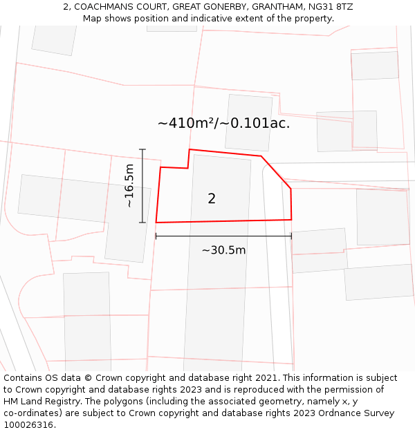 2, COACHMANS COURT, GREAT GONERBY, GRANTHAM, NG31 8TZ: Plot and title map