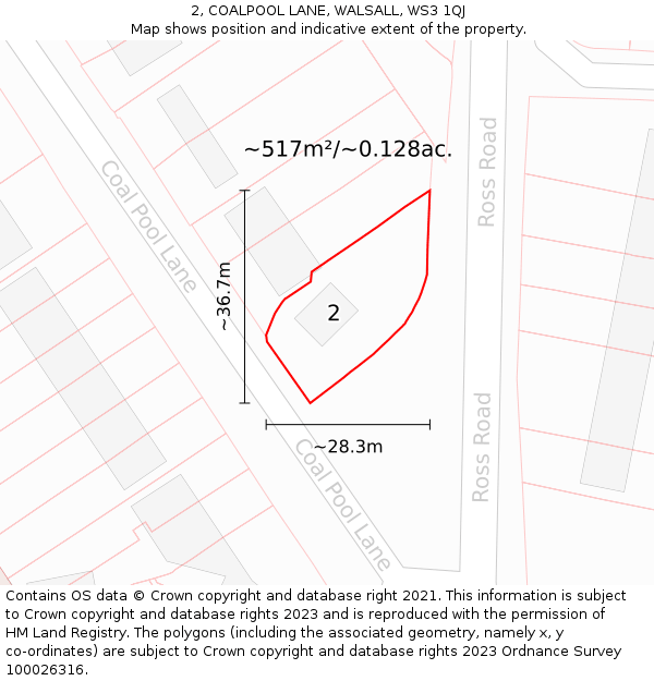 2, COALPOOL LANE, WALSALL, WS3 1QJ: Plot and title map