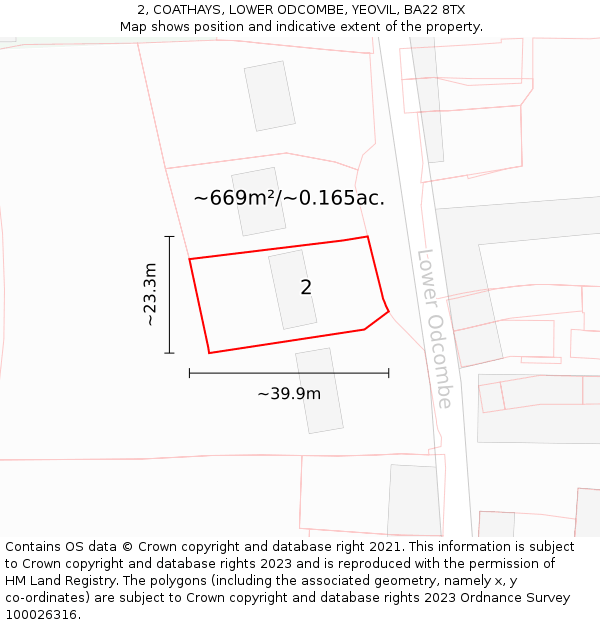 2, COATHAYS, LOWER ODCOMBE, YEOVIL, BA22 8TX: Plot and title map