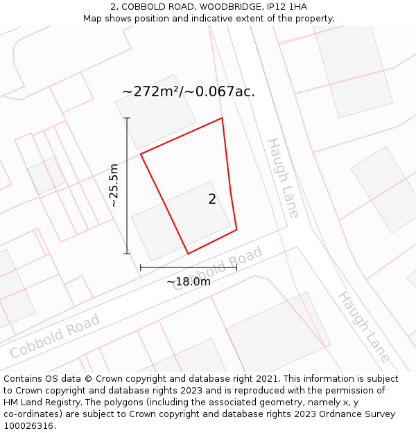 2, COBBOLD ROAD, WOODBRIDGE, IP12 1HA: Plot and title map