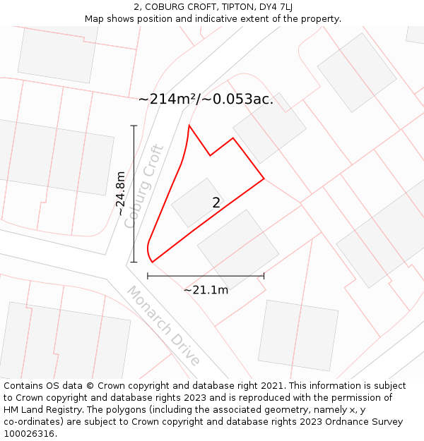 2, COBURG CROFT, TIPTON, DY4 7LJ: Plot and title map