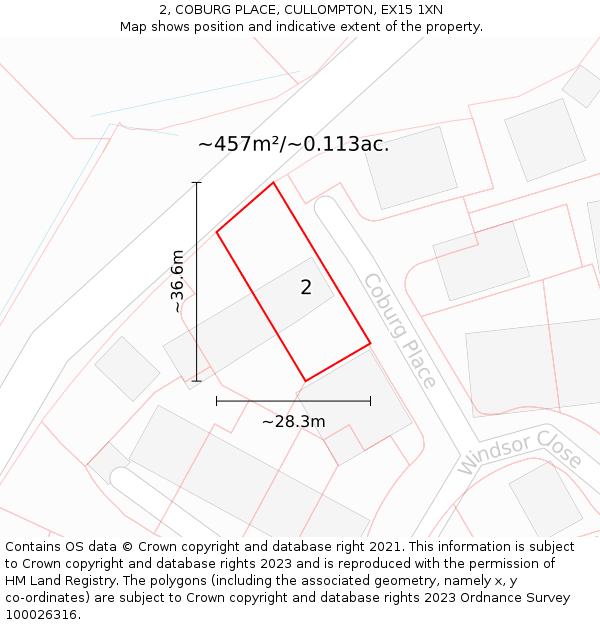 2, COBURG PLACE, CULLOMPTON, EX15 1XN: Plot and title map