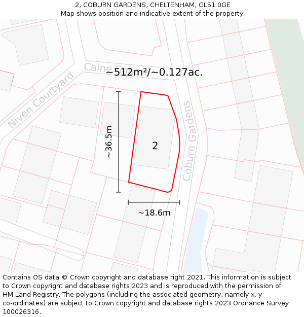 2, COBURN GARDENS, CHELTENHAM, GL51 0GE: Plot and title map