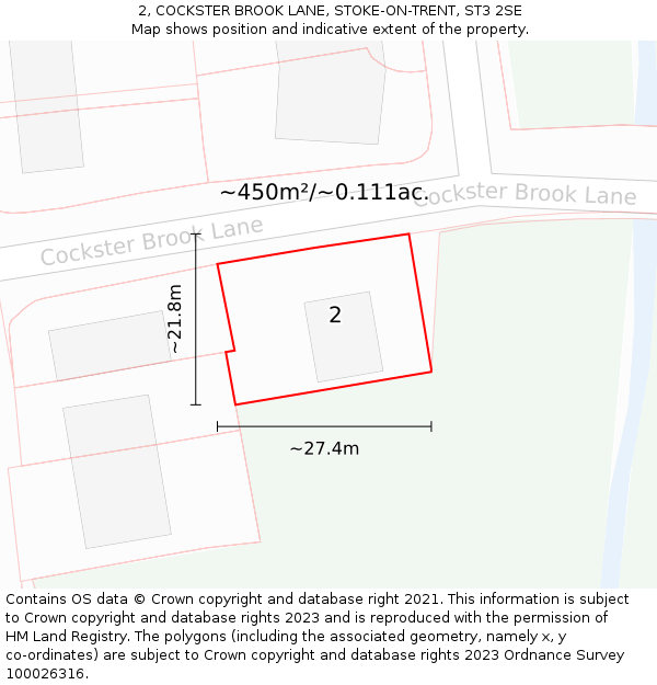2, COCKSTER BROOK LANE, STOKE-ON-TRENT, ST3 2SE: Plot and title map