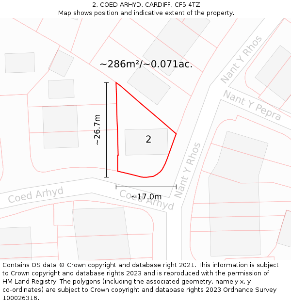 2, COED ARHYD, CARDIFF, CF5 4TZ: Plot and title map