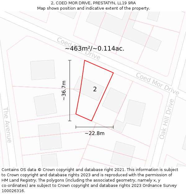 2, COED MOR DRIVE, PRESTATYN, LL19 9RA: Plot and title map