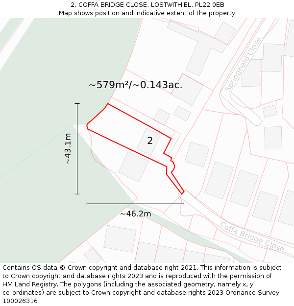 2, COFFA BRIDGE CLOSE, LOSTWITHIEL, PL22 0EB: Plot and title map