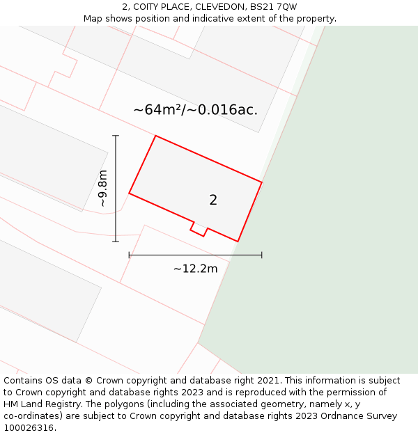 2, COITY PLACE, CLEVEDON, BS21 7QW: Plot and title map