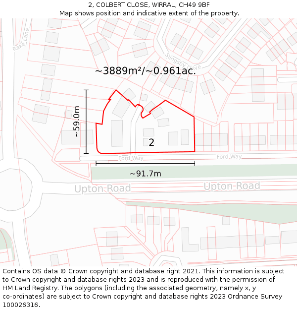 2, COLBERT CLOSE, WIRRAL, CH49 9BF: Plot and title map