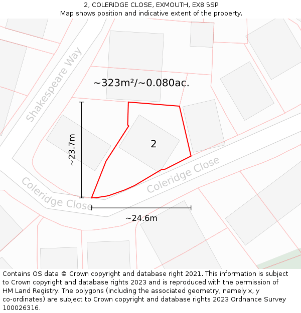 2, COLERIDGE CLOSE, EXMOUTH, EX8 5SP: Plot and title map