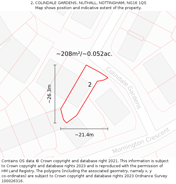 2, COLINDALE GARDENS, NUTHALL, NOTTINGHAM, NG16 1QS: Plot and title map