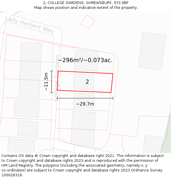 2, COLLEGE GARDENS, SHREWSBURY, SY3 9BF: Plot and title map