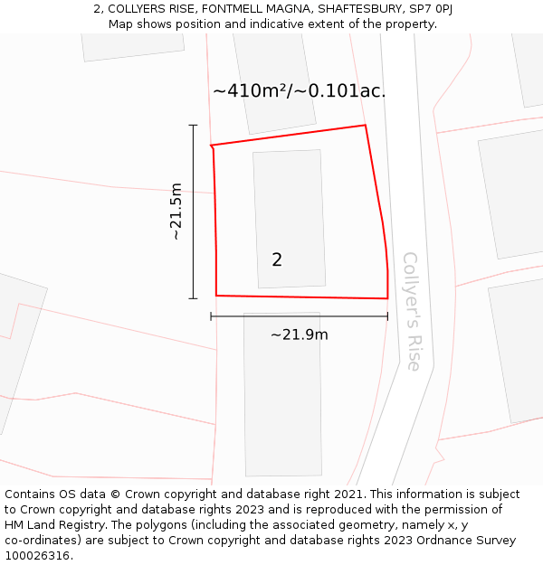 2, COLLYERS RISE, FONTMELL MAGNA, SHAFTESBURY, SP7 0PJ: Plot and title map