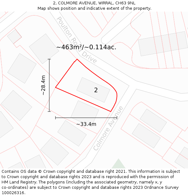 2, COLMORE AVENUE, WIRRAL, CH63 9NL: Plot and title map