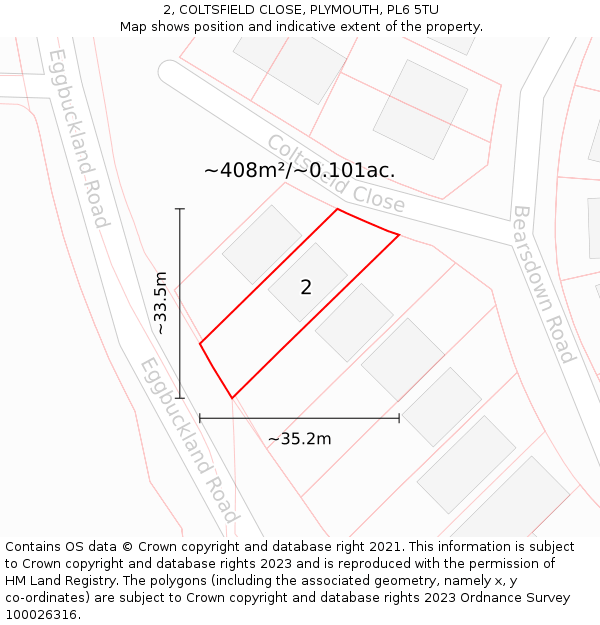 2, COLTSFIELD CLOSE, PLYMOUTH, PL6 5TU: Plot and title map