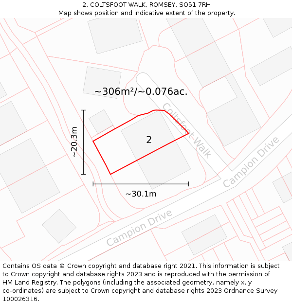 2, COLTSFOOT WALK, ROMSEY, SO51 7RH: Plot and title map