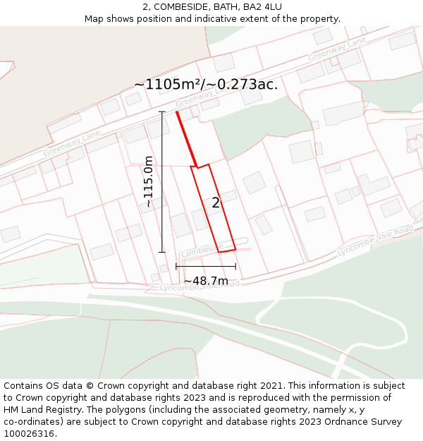 2, COMBESIDE, BATH, BA2 4LU: Plot and title map