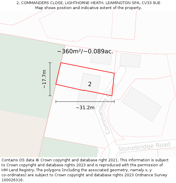 2, COMMANDERS CLOSE, LIGHTHORNE HEATH, LEAMINGTON SPA, CV33 9UE: Plot and title map