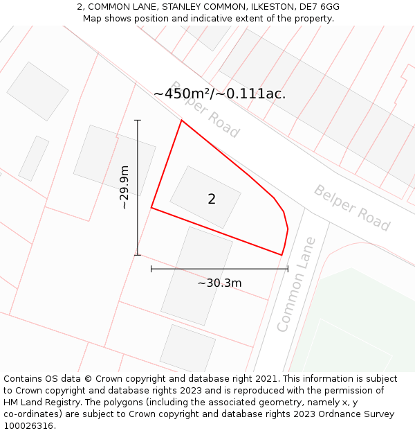 2, COMMON LANE, STANLEY COMMON, ILKESTON, DE7 6GG: Plot and title map