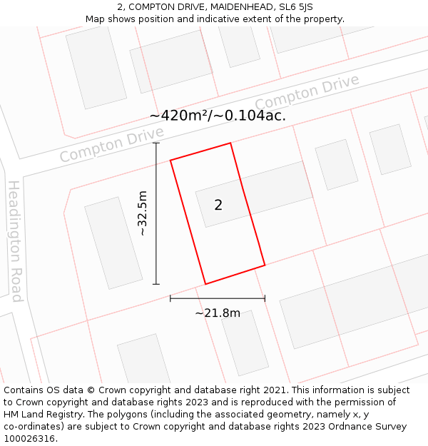 2, COMPTON DRIVE, MAIDENHEAD, SL6 5JS: Plot and title map