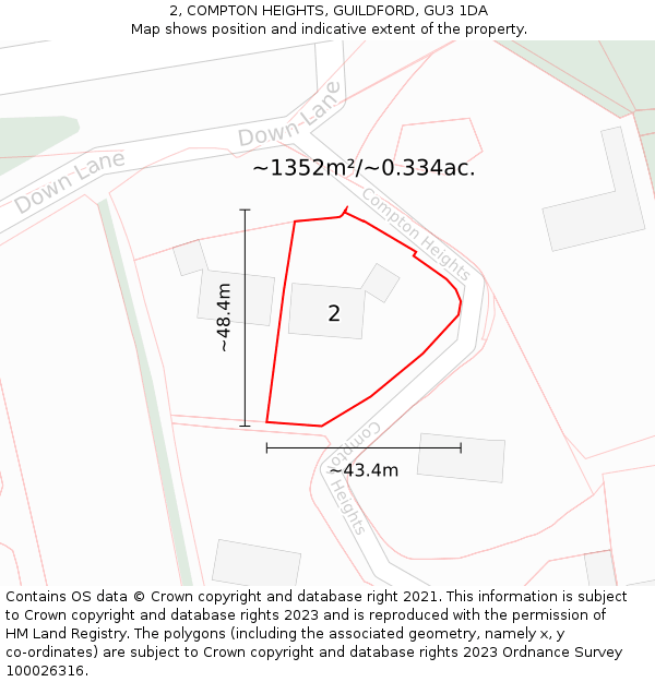 2, COMPTON HEIGHTS, GUILDFORD, GU3 1DA: Plot and title map