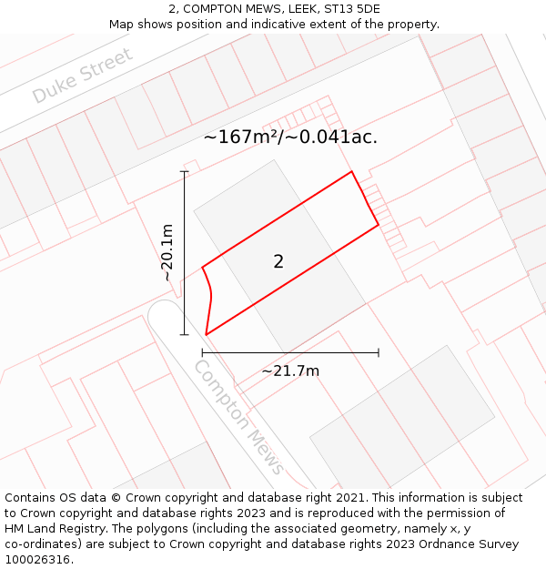 2, COMPTON MEWS, LEEK, ST13 5DE: Plot and title map