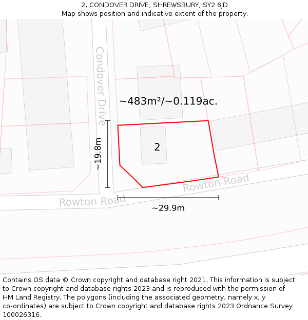 2, CONDOVER DRIVE, SHREWSBURY, SY2 6JD: Plot and title map