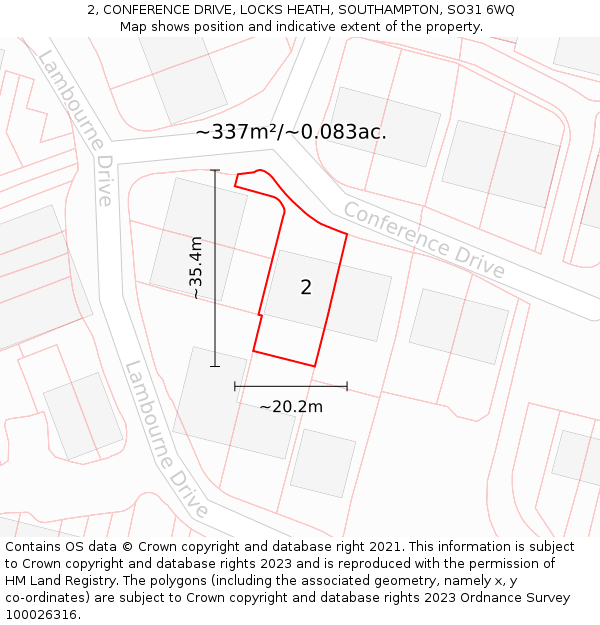 2, CONFERENCE DRIVE, LOCKS HEATH, SOUTHAMPTON, SO31 6WQ: Plot and title map