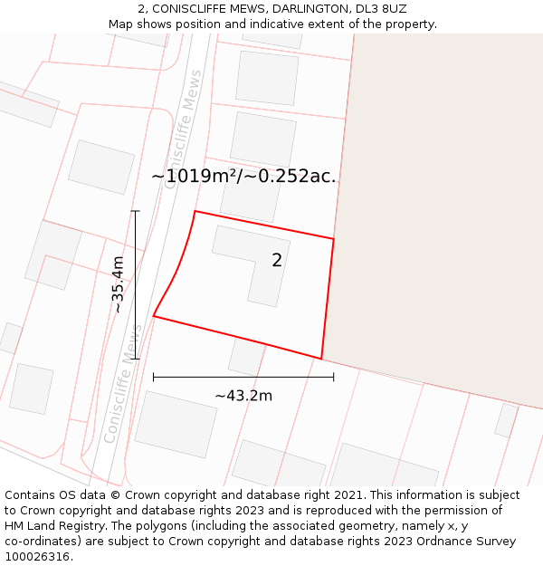 2, CONISCLIFFE MEWS, DARLINGTON, DL3 8UZ: Plot and title map