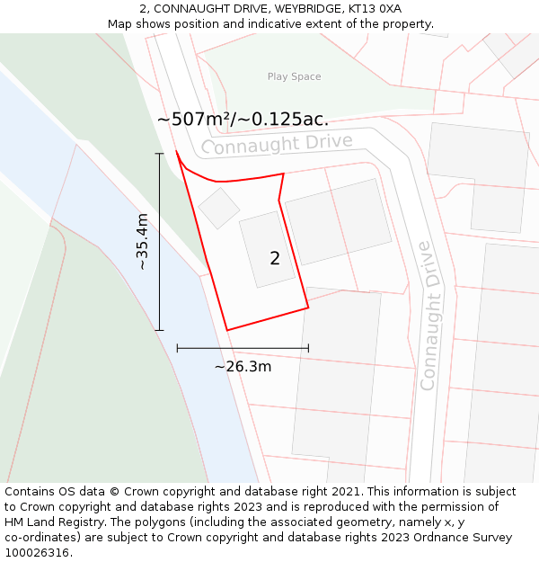 2, CONNAUGHT DRIVE, WEYBRIDGE, KT13 0XA: Plot and title map